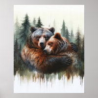 Oso de Acuarela Árboles Arte de Pared Rústico Desi