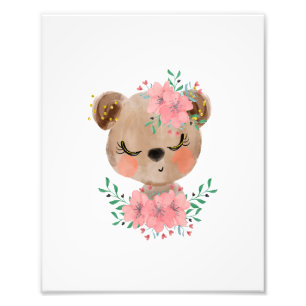 Oso de Acuarela con Estampado Floral Foto Impresió