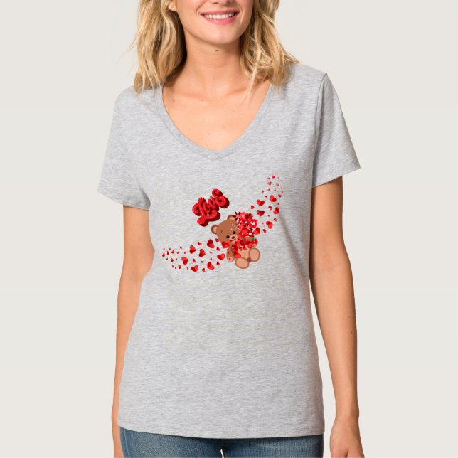 Oso de amor y Rosas infinitos camiseta de pareja (Anverso)
