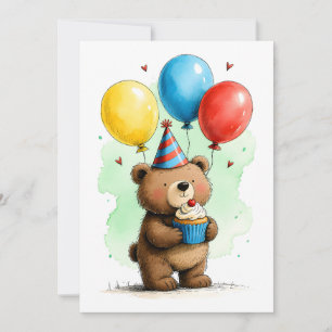 Oso de bebé lindo y tarjeta plana de cumpleaños de
