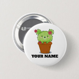 Oso de Cactus Kawaii en Maceta Botón Insignia