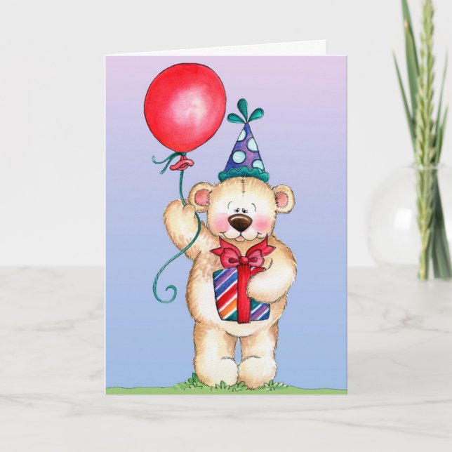 Oso de cumpleaños - Tarjeta de saludo (Anverso)