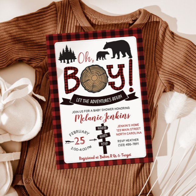 Oso de invitación Baby Shower de Lumberjack Flanne (Subido por el creador)
