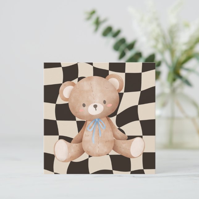 Oso de invitación de Baby Shower en tablero de aje (Anverso de pie)