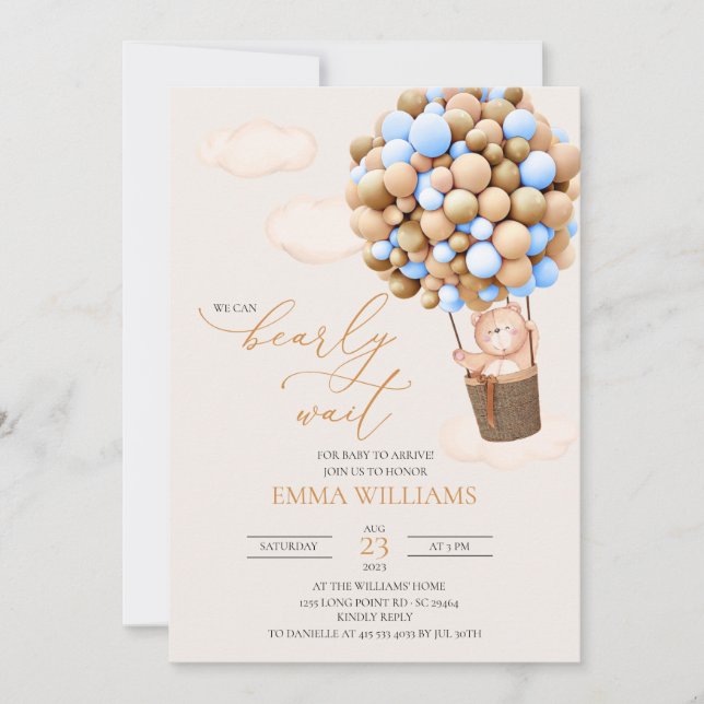 Oso de invitación de Baby Shower, ¡podemos esperar (Anverso)