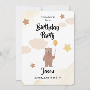 Oso de invitación de fiesta de cumpleaños con glob