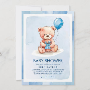 Oso de juguete lindo con invitaciones a la ducha d