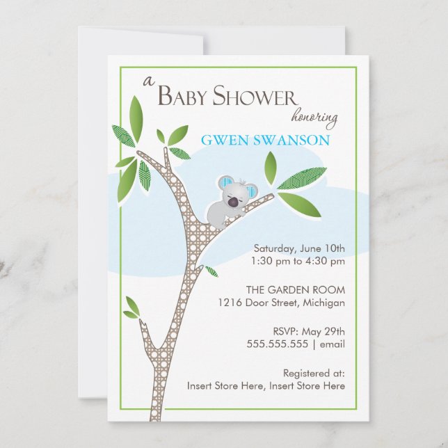 Oso de koala - invitaciones de Baby Shower del (Anverso)