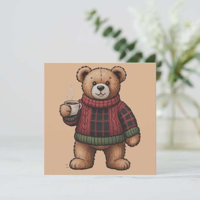 Oso de Navidad Café Retro Xmas Coincidente (Anverso de pie)