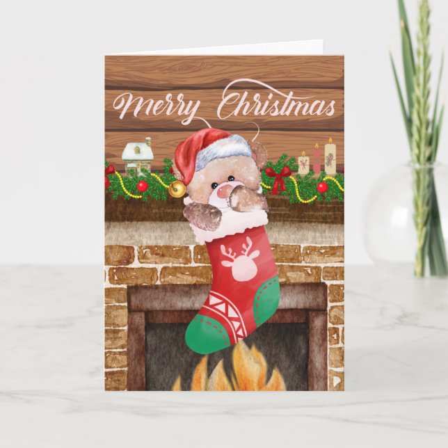 Oso de Navidad Calcetín Repisa Chimenea  (Anverso)