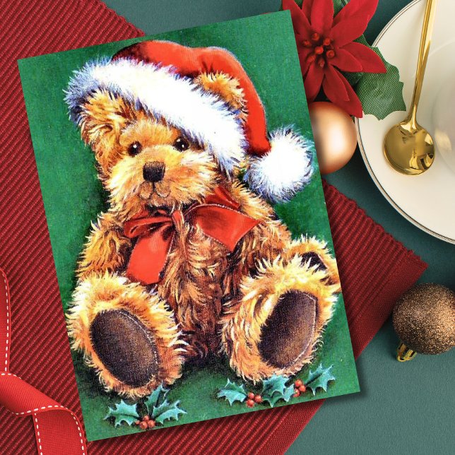 Oso de Navidad Vintage con sombrero Santa (Subido por el creador)