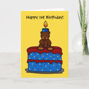 oso de niño con tarjeta de pastel de primer cumple