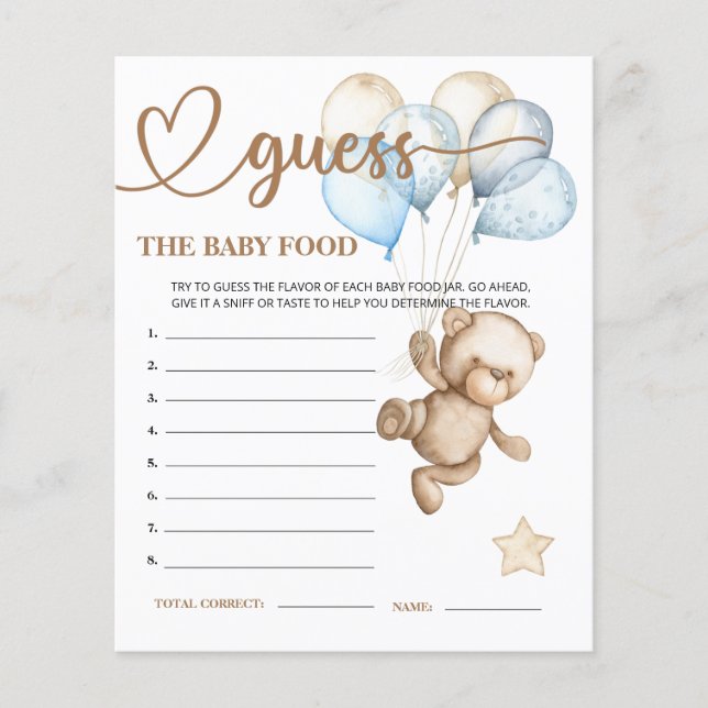 Oso de Oso de Teddy Adivina la Tarjeta de Comida p (Anverso)