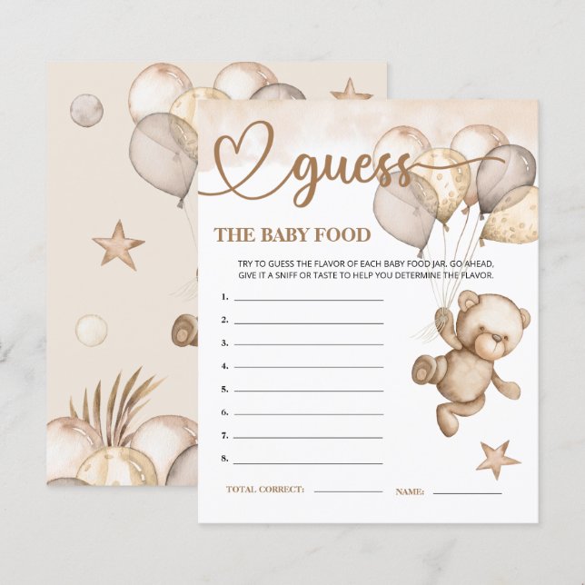 Oso de Oso de Teddy Adivina la Tarjeta de Comida p (Anverso / Reverso)