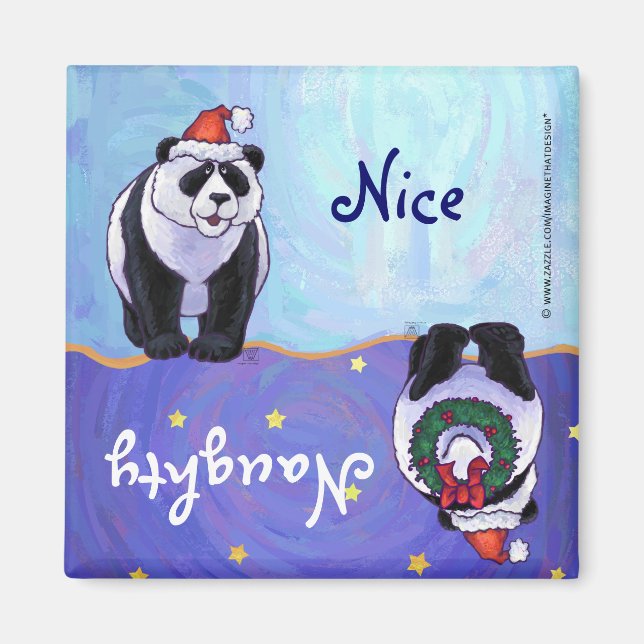 Oso de Panda lindo en Santa Hat Naughty / imán lin (Frente)