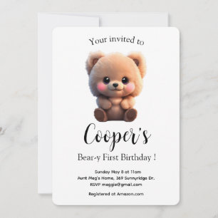 Oso de peluca acuarela de primer cumpleaños