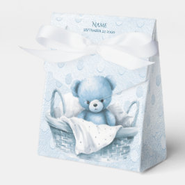 Oso de peluche azul en caja de canasta