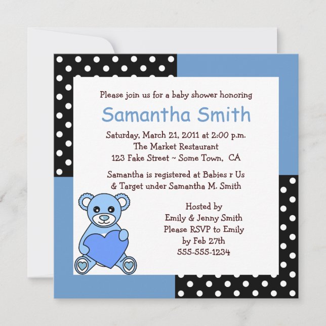 Oso de peluche blanco Invitación Baby Shower Azul  (Anverso)
