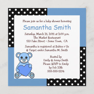 Oso de peluche blanco Invitación Baby Shower Azul