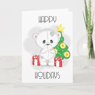 Oso de peluche blanco lindo con árbol de Navidad