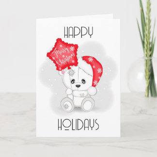Oso de peluche blanco lindo con globo de Navidad