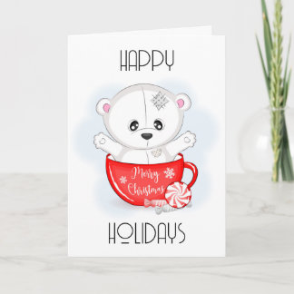 Oso de peluche blanco lindo en taza de Navidad