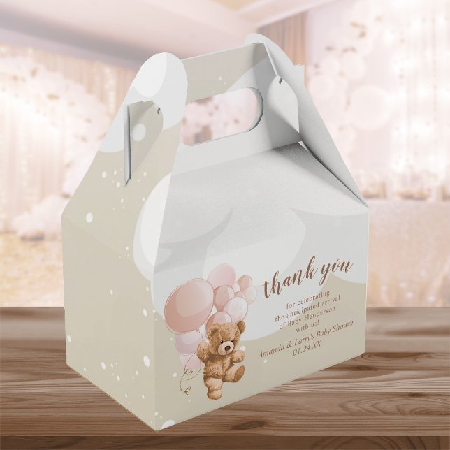 Oso de peluche con caja favorita de globos rosados (Subido por el creador)