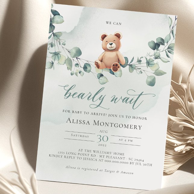 Oso de peluche con Eucalyptus Invitación Baby Show (Subido por el creador)