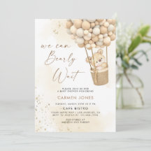 Oso de peluche con globos Invitación a Baby Shower