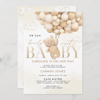 Oso de peluche con globos Invitación a Baby Shower