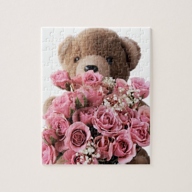 oso de peluche con rompecabezas de los rosas (Vertical)