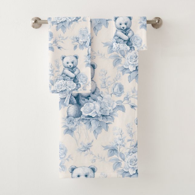 oso de peluche con rosas azules (In situ)