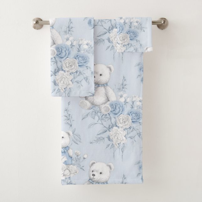 oso de peluche con rosas azules (In situ)