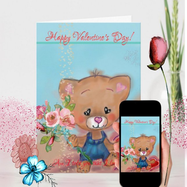 Oso de peluche con tarjeta El día de San Valentín  (teddy bear with flower Valentine card ZZ cover)