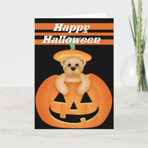 Oso de peluche con tarjeta Halloween feliz de cala