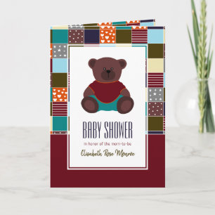 Oso de peluche de patchwork, Invitación a baby sho