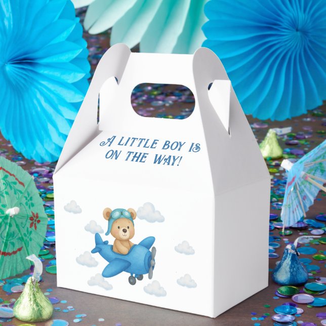Oso de peluche en la caja de Baby Shower del avión (Fiesta)