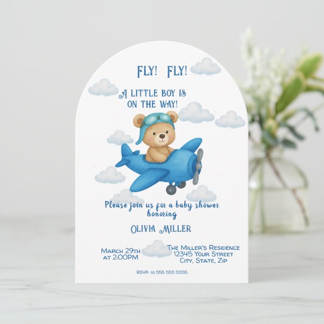 Oso de peluche en la invitación de Baby Shower al  (Anverso de pie)