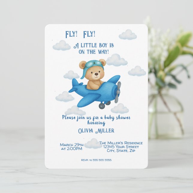 Oso de peluche en la invitación de Baby Shower al  (Anverso de pie)
