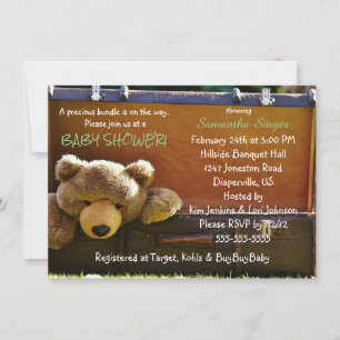 Oso de peluche en maleta Invitación Baby Shower