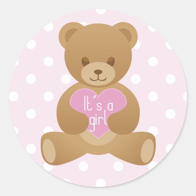 Oso de peluche "Es un chica" pegatina rosa (Anverso)