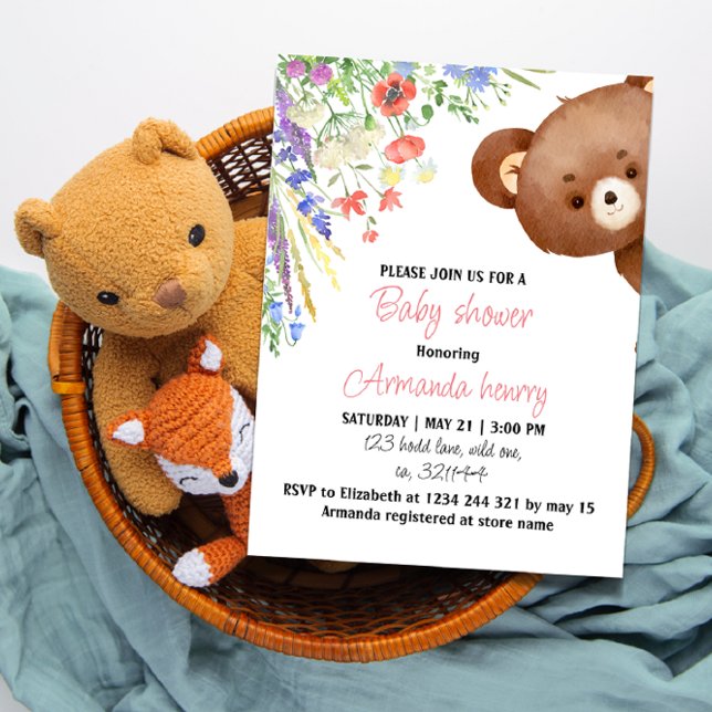 Oso de peluche floral baby ducha invitación editab (Subido por el creador)