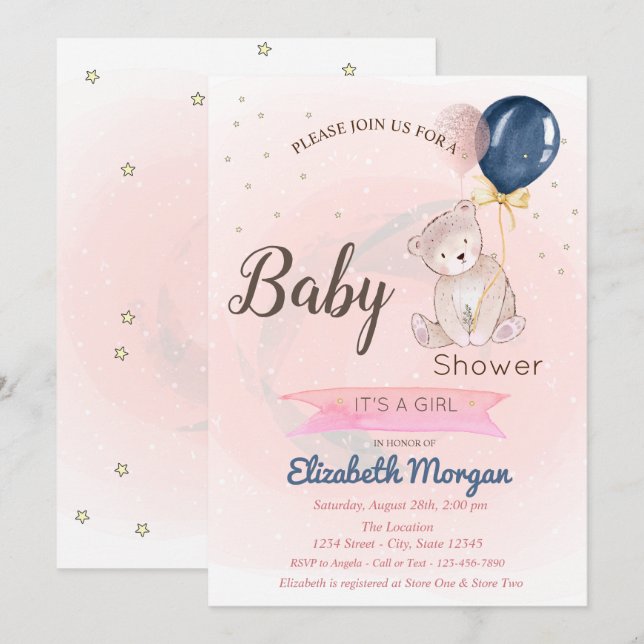 Oso de peluche, invitación a Baby Shower por estre (Anverso / Reverso)