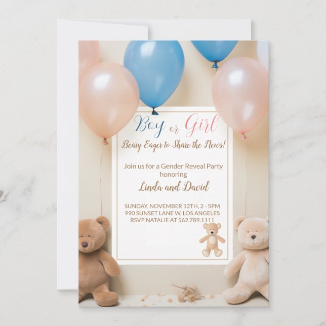 Oso de peluche: Invitación a revelar el género ros (Anverso)