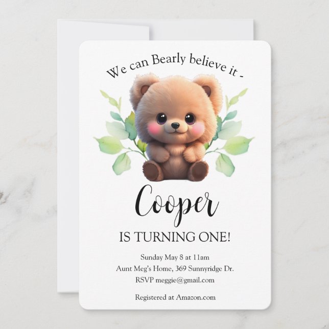 Oso de peluche lindo boho 1º cumpleaños (Anverso)