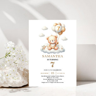 Oso de Peluche Lindo Invitación de Globo Dorado pa