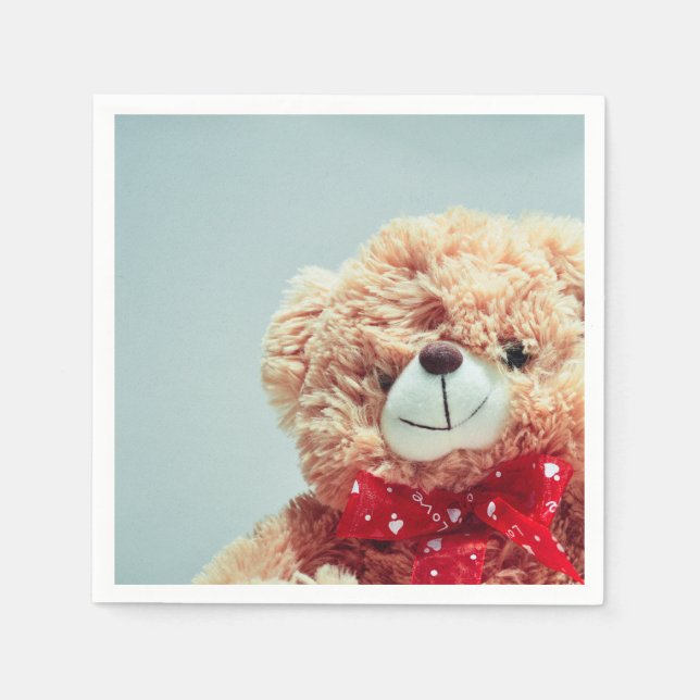Oso de peluche marrón con servilleta de papel de v (Anverso)