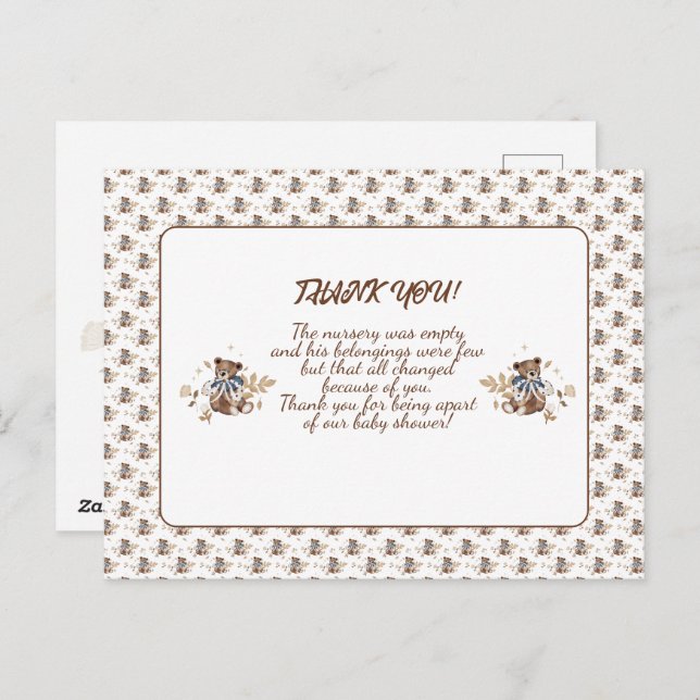 Oso de peluche marrón ¡Es un niño! Tarjeta postal  (Anverso / Reverso)