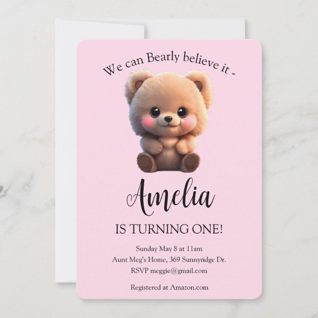 Oso de peluche, niña de primer cumpleaños (Anverso)