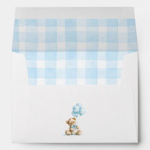 Oso de peluche patrón de cuadros gingham azul clar